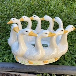 Vintage Holland Mold Ceramic Ducks in Circle - Gaggle of Geese Bowl Planter
