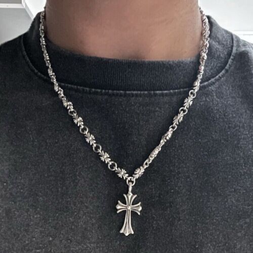 Chrome Necklace Hearts Religion Cross Link Chain True Silver Hellstar Jewelry