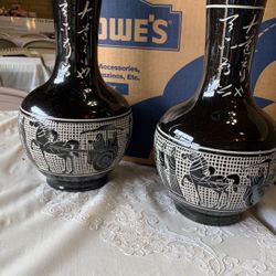 Chinese  Chariot Tang Horse Bottle Vase With Meander Pattern