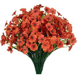 72 PcsArtificial Flowers UV Resistant Outdoor Plants No Fade Faux Plastic Shrubs Fake Silk Flowers Window Box Garden Porch Home Decoration(Orange