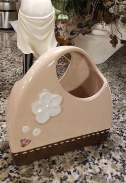 Ceramic Purse style vase - 9 in H / 8.5 in W