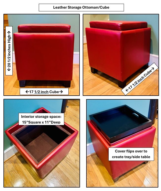 Faux Red Leather Ottoman/Storage Cube