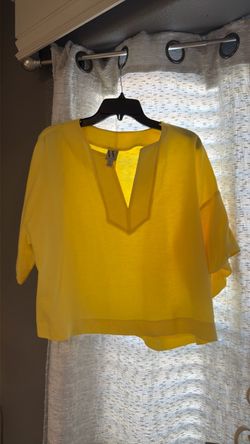Yellow V-Neck Blouse with Flutter Sleeves