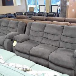 Gray Reclining Living Room Set Sofa And Loveseat 