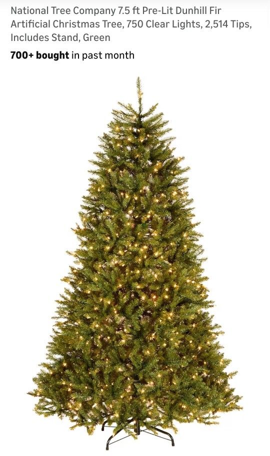 7.5 Ft. National Tree Company Pre-Lit Artificial Christmas Tree, Dunhill Fir, White Lights