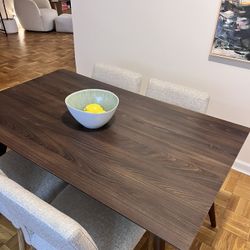 Dining Set With 4 Upholstered Chairs & 1 Wood Table