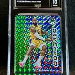 2023 Mosaic 💥 LeBron James 💥 Give And Go Green Mosaic Prizm GMA 10 💎 Mint - Los Angeles Lakers