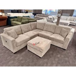 Camel / Smoke  / Brown  / Dark Gray  4 Piece Corduroy Sectional Sofa With Ottoman And USB //  July 4th Sale