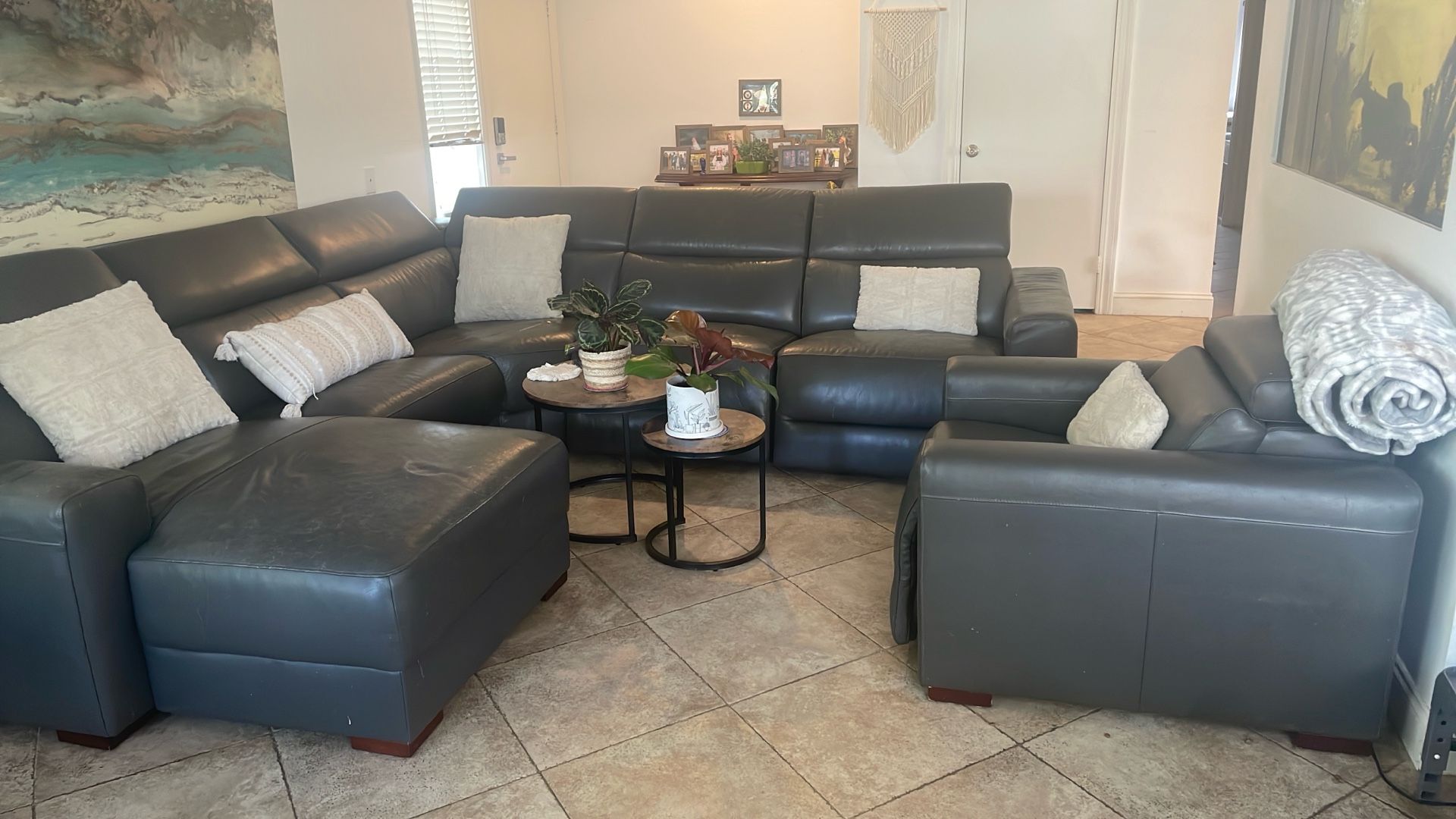 Grey Leather Sectional Couch For Sale