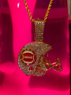 Gold Football Helmet Iced Out Pendant Necklace