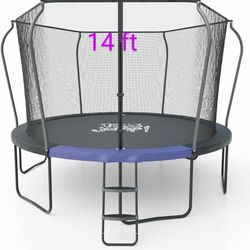 14FT Outdoor Trampoline with Enclosure and Ladder, Round Recreational Trampoline + Extras