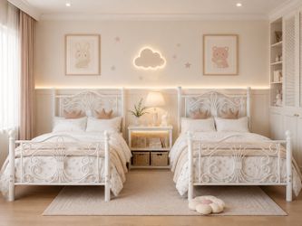 2PCS, Twin Size Bed Frame/Metal Platform Bed Frame with Butterfly Pattern Design Headboard and Footboard/Strong Metal Slats Support/No Box Spring Need