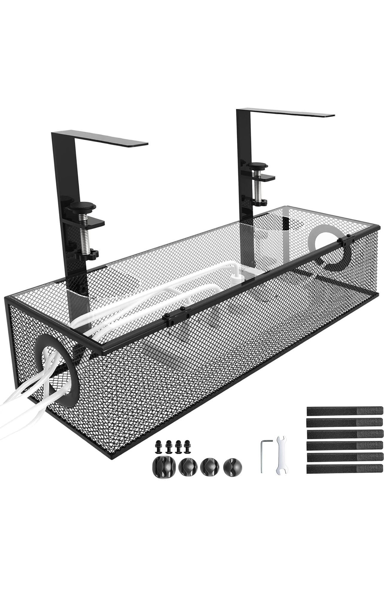 Under Desk Cable Management Box with Lid - Metal Wire Management Box Clamp Mount