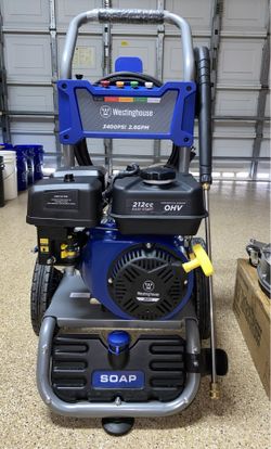 PRESSURE WASHER - $374 WESTINGHOUSE 3400 PSI 2.6 GPM GAS POWERED AXIAL CAM PUMP COLD WATER PRESSURE WASHER WITH SOAP TANK AND 5 QUICK CONNECT TIPS – M