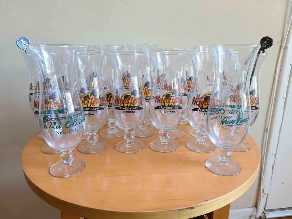 Hard Rock Cafe Hurricane Glasses Lot Of 25 And 2 Pat O'Briens