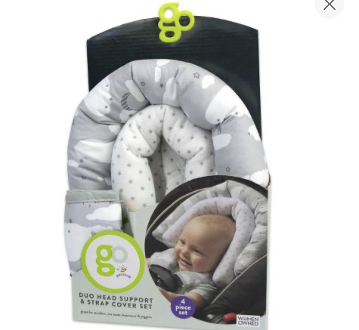 Go by Goldbug Clouds Duo Head Support And Strap Cover Set For Car Seat, Stroller, Bouncer NEW