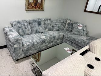 Gray fluffy sectional