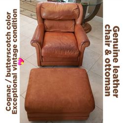 Genuine Leather Chair & Ottoman