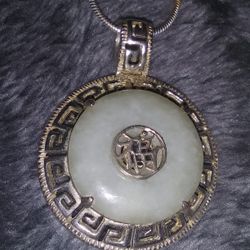 Jade Sterling Silver. 21 In Chain. Sterling Silver.  