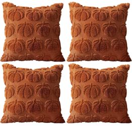 4 Pcs Fall Throw Pillow Covers 18x18, Autumn Decorations Soft Faux Fur Pillow Covers, Fluffy Plush Accent Pillow Cases for Harvest Thanksgiving Cushio