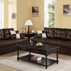 Brand New Espresso Leather Sofa & Loveseat 