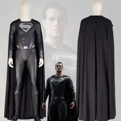 Super Man Black Suit, Cape, Boots 8.5 Medium 