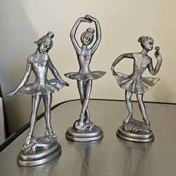 3 vintage Pewter Dancing Ballerinas