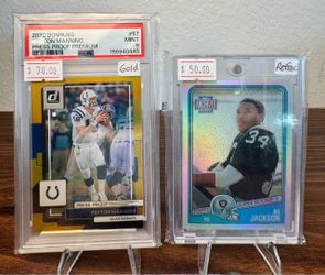 Peyton Manning Gold Premium Press Proof PSA 9 Mint and Bo Jackson Topps Refractor