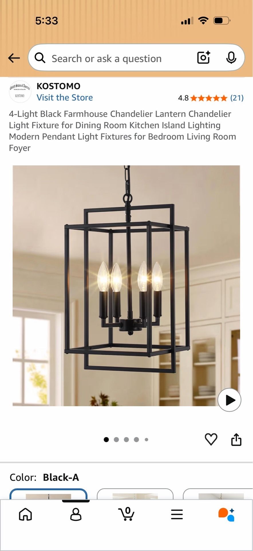 Farmhouse Chandelier – Like New – 5-Light Black – Dining Room