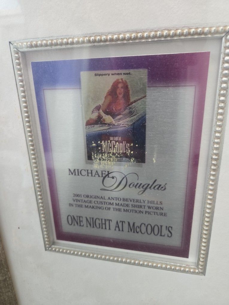 MICHAEL DOUGLAS ONE NIGHT AT McCOOLS FRAMED SHIRT, WITH AUTHENTICITY CERTIFICATE