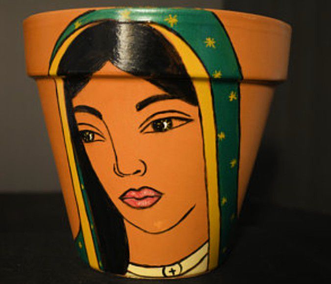 Virgen de Guadalupe terracotta pot