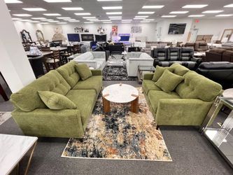 Brand New Mid-Century modern Sofa/sofa setw/contemporary twist in Olive Green