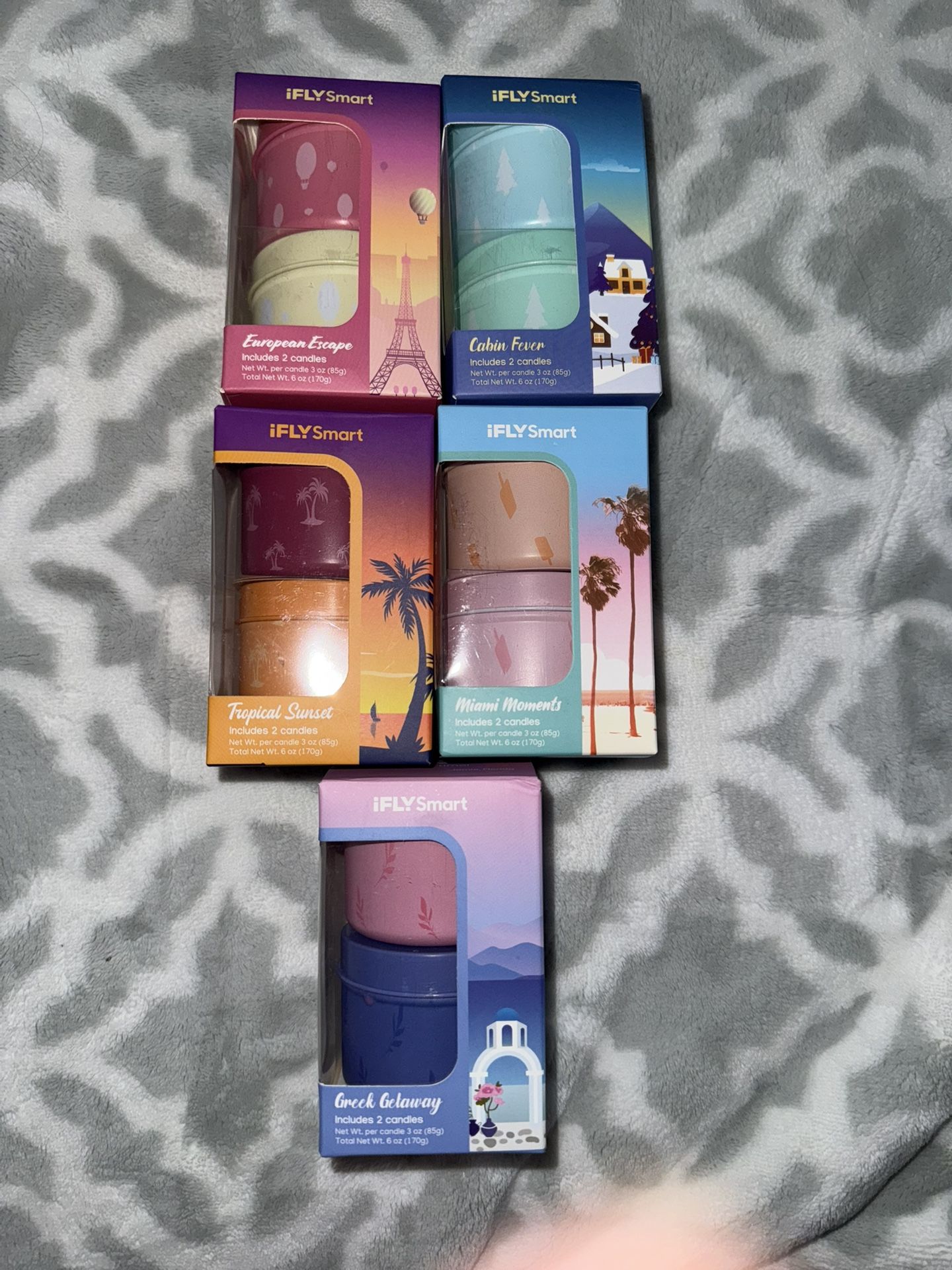 IFLYSMART CANDLES EUROPEAN ESCAPE CABIN FEVER MIAMI MOMENTS GREEK GETAWAY TROPICAL SUNSET