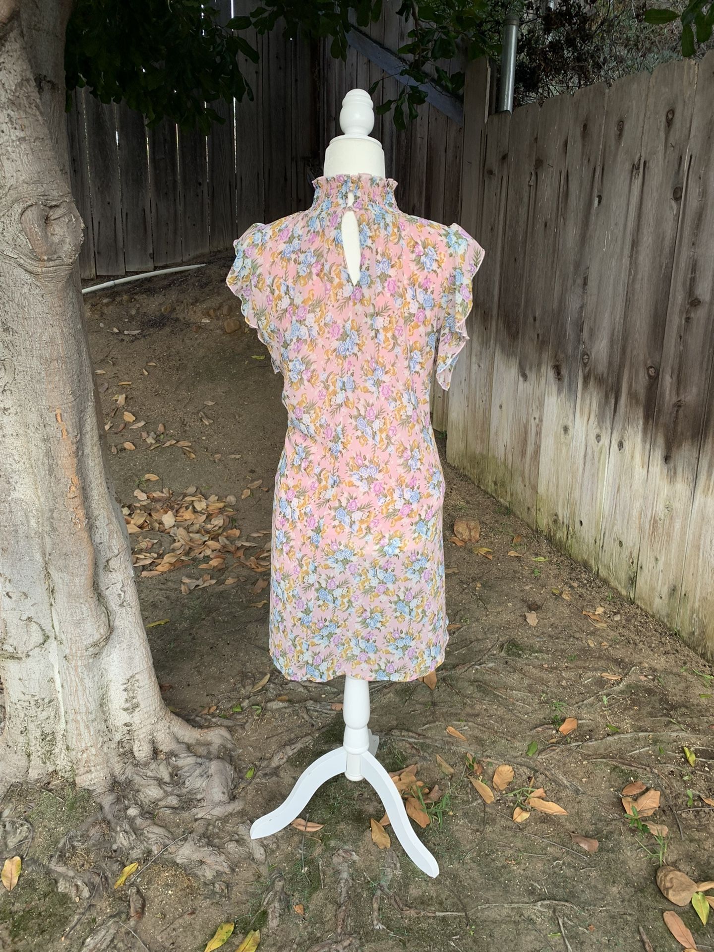 Pink Floral Smock Neck MELLODAY Dress Size L