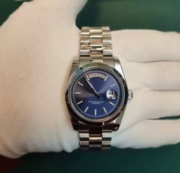 Men's 36mm Day Date Blue Luxury Watch Stainless Steel (BRAND NEW)
