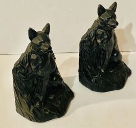 Vintage Art Deco Spelter Metal German Shepherd Dog Bookends - Pair 5.5” Tall