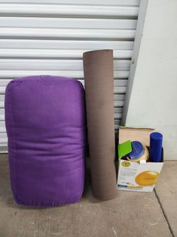 Yoga mat, bolster, ball, and 2 pumps