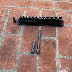 Snap On 3/8” Semi Deep Impact Socket Set (8-19mm) + 3” impact extension + 6” impact extension + 3/8” 7mm impact semi deep socket +3/8” 10mm deep