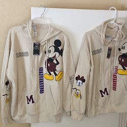 NEW - One Disney Mickey Mouse Women's Size: XXLarge or Size: X-Large  Full Zip Sweatshirt Hoodie Chenille Patches For $25 