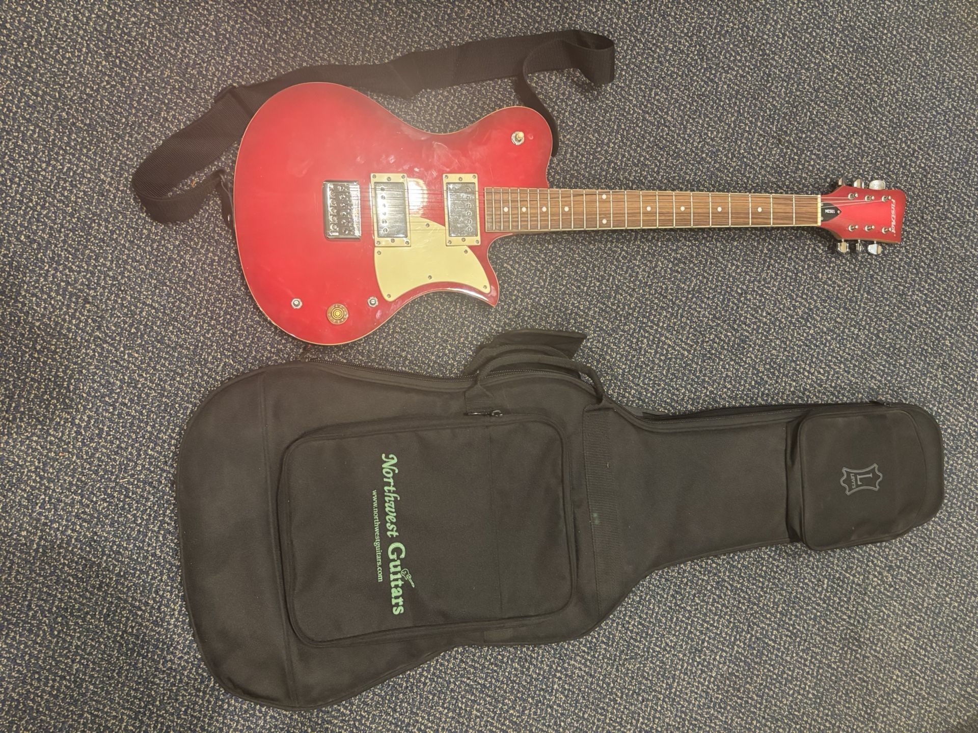 First Act ME501 Electric Guitar – Red & Ivory Body, Wood Neck, Chrome Hardware + Gig Bag & Strap