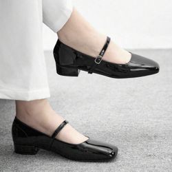 CUCCOO DOLLMOD Woman Shoes Square Toe Fashion Black Versatile Metal Mary Jane Chunky Heel Shoes For Summer Graduation Heels Prom Heels Spring Shoes