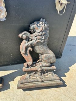 2 Piece-  Victorian-era English cast iron rampant lion doorstop
