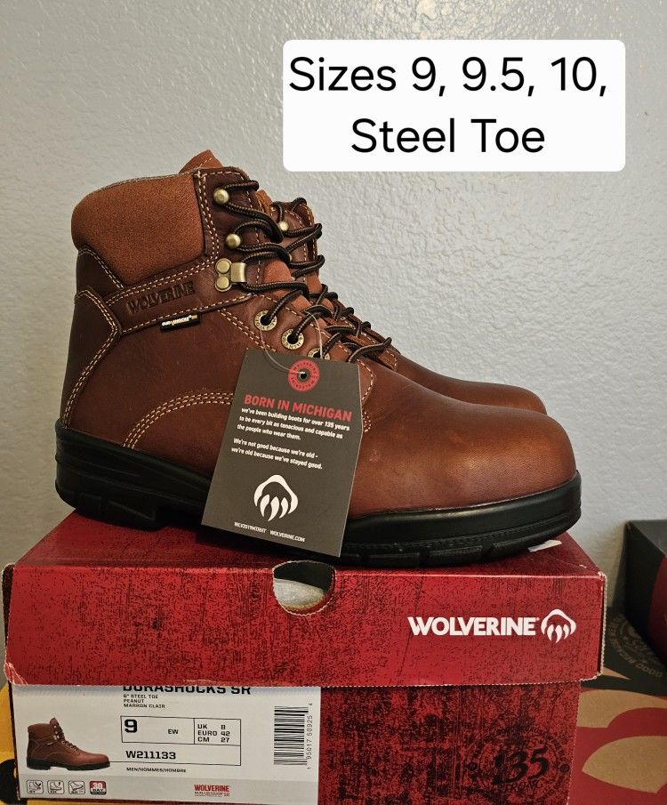 Wolverine Steel Toe Work Boots Sizes 9, 9.5, 10
