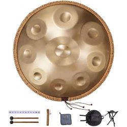 605*Handpan Drum, 22 in & 9 Notes, D Minor Hand Drum, Hand Pan Drum Instrument with Mallets, 440Hz Handpan Stand & Carry Bag, Steel Healing Sound Drum