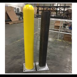   4 in. x 42 in. Steel Bollard - Plate - Schedule 40 - - - - - - Galvanized - with 1/2 in. x 8 in. x 8 in. base plate with four holes for 3/4 in.