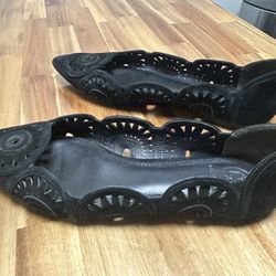 Tory Burch Black Leather Flats Shoes