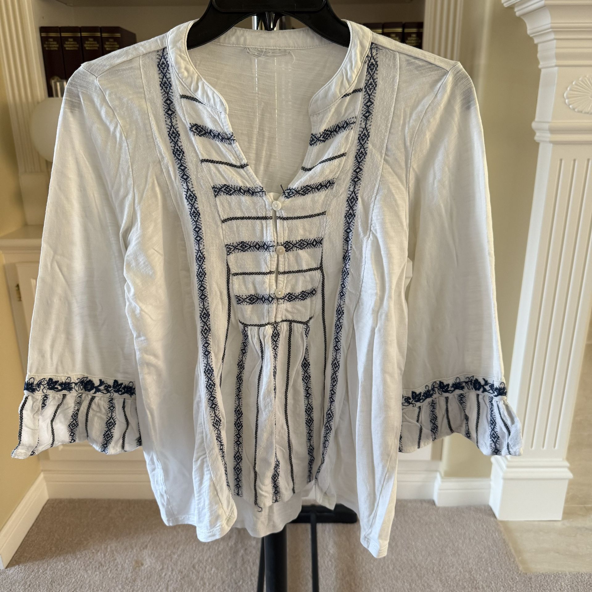 J.Jill Ruffled Sleeve Mixed Media Top XS