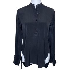 Rag & Bone Dylan Black 100% Silk Tie Cuff Cutout Back Blouse Tunic XS Luxury  Features: Elevate your wardrobe with this effortless chic silk blouse tu