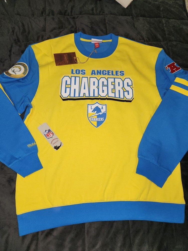 Men's Gold Los Angeles Chargers All Over 2.0 Pullover Sweatshirt Mitchell & Ness