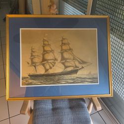 Clipper  Ship And Other In Background.  75.00